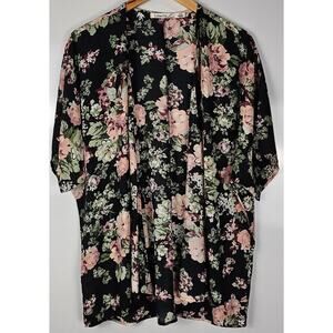Liberty love kimono blouse womens size 2XL open front black pink floral